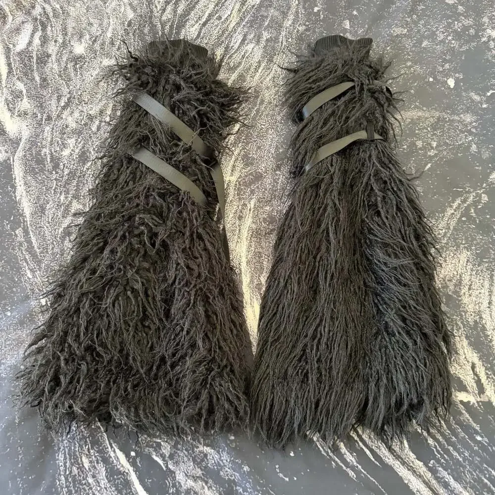 Dolls Kill Widow Shaggy Faux Fur Buckle Strap Leg Warmers